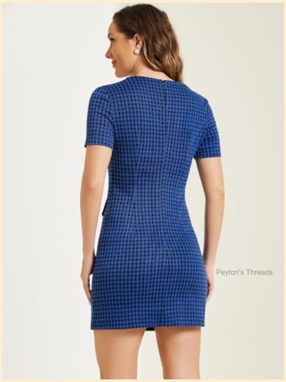 Vintage Houndstooth Sheath Dress with Short Sleeves - Work Office Attire - Picture 2 of 5